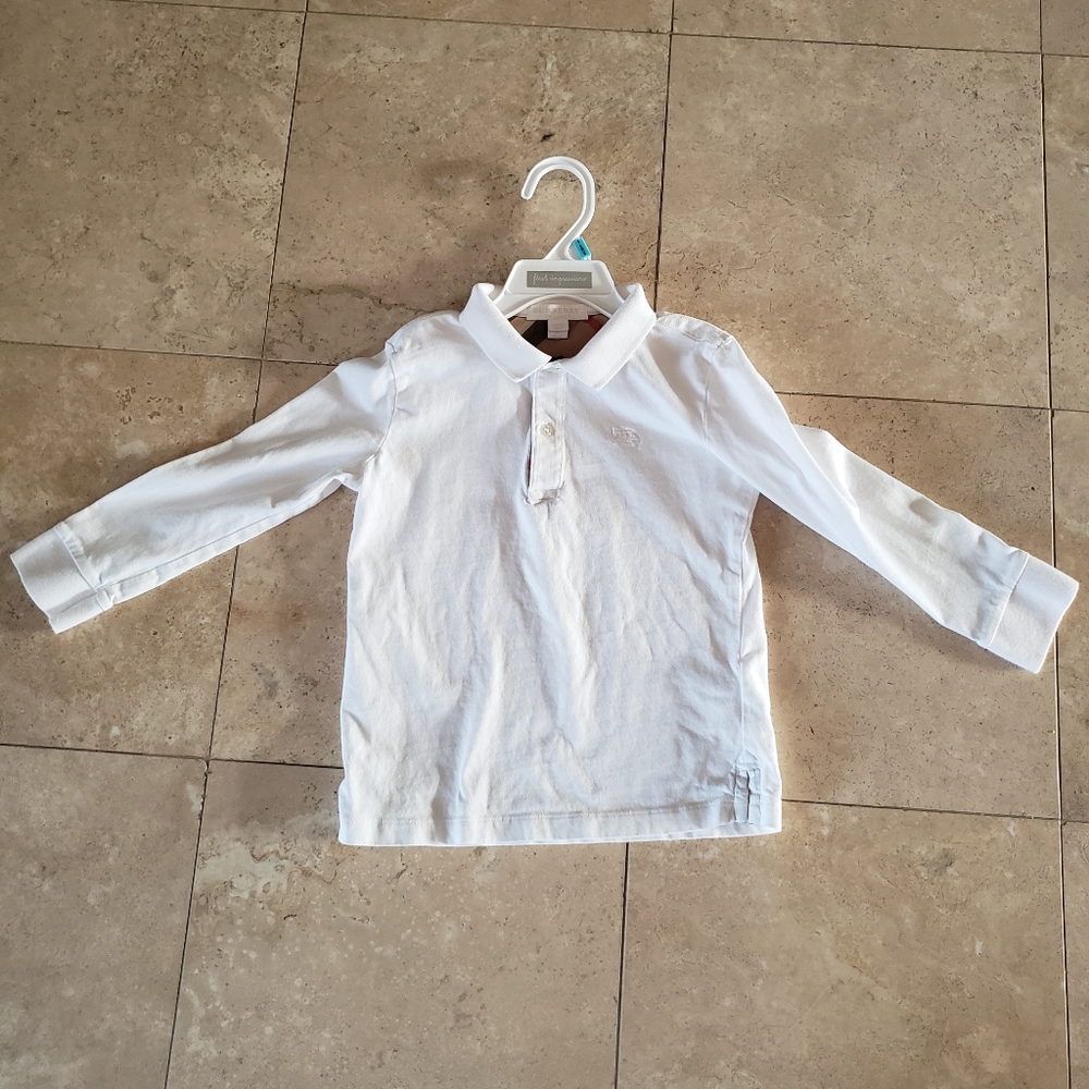 White Boys Burberry Long Sleeve Polo - 5Y